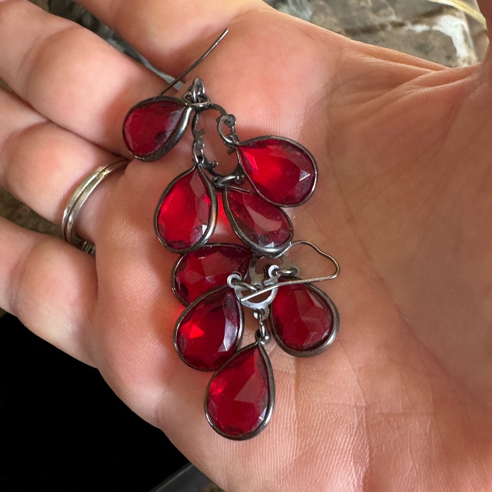 Vintage Ruby Red Teardrop Earrings